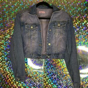 Pink colored denim jacket